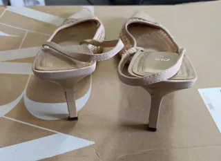 Zapatos Zara Beige/Oro Malla Tacón