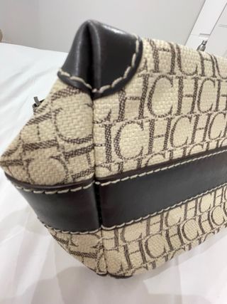 Bolso Bandolera Carolina Herrera Lona Beige/Marrón