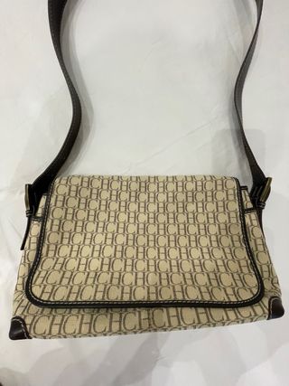 Bolso Bandolera Carolina Herrera Lona Beige/Marrón