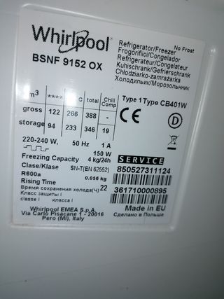 Cajón Congelador Frigorífico Whirlpool BSNF 9152