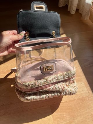 Mochila mini transparente rosa tejida