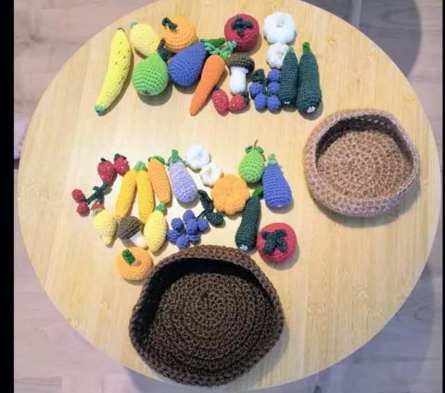 Cesto Crochet Frutas y Verduras Artesanal