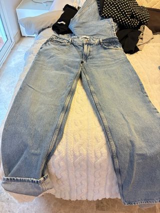 Pantalones Zara Tiro Alto Azul