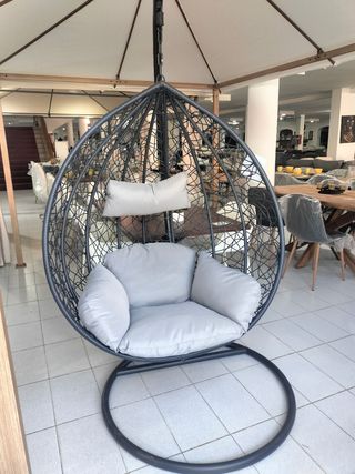 Silla Colgante Ratán Gris