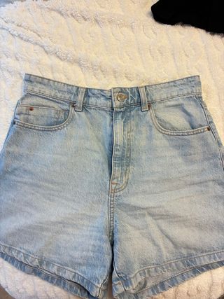 Mom Shorts Tiro Alto Azul