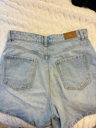 Mom Shorts Tiro Alto Azul