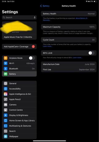 iPad M2 11 + Apple Pencil + custodia con batteria al 100%