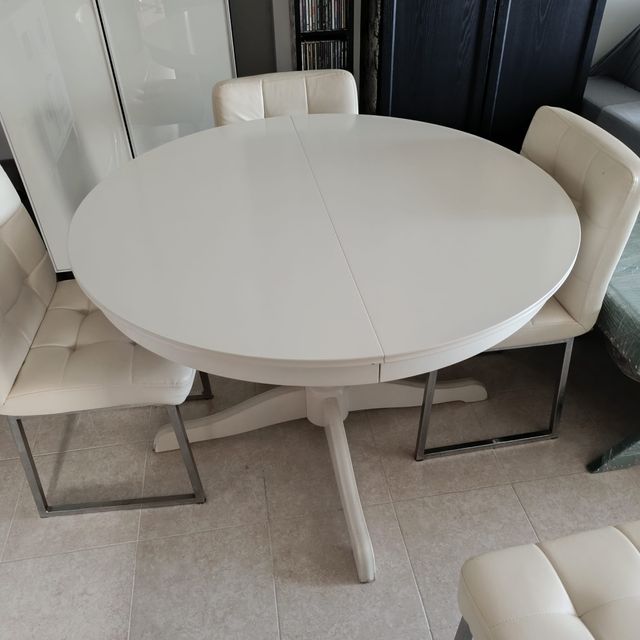 Juego de comedor blanco madera y metal