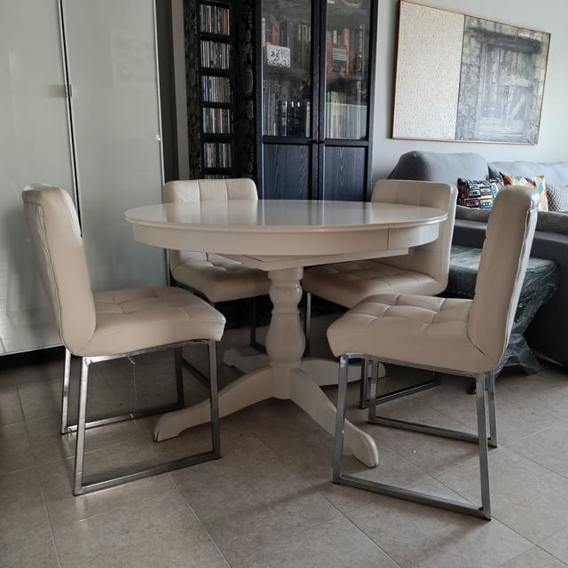 Juego de comedor blanco madera y metal