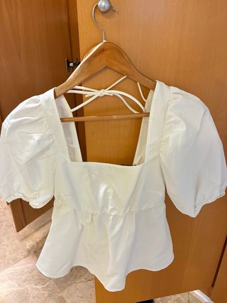 Camiseta H&M Blanca Manga Abullonada