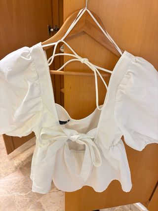Camiseta H&M Blanca Manga Abullonada