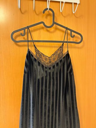 Vestido Lencero Zara Negro Rayas
