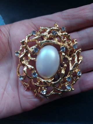 Broche dorado con perla y circonitas joyas regalo 