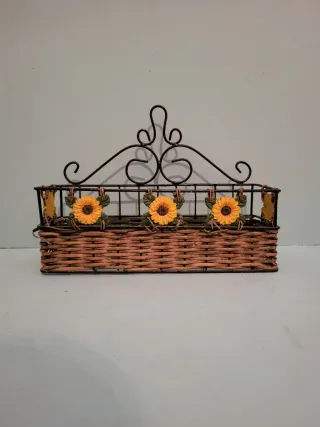 Cesta Mimbre Colgante Flores