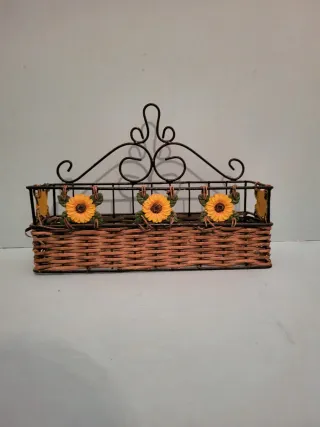 Cesta Mimbre Colgante Flores