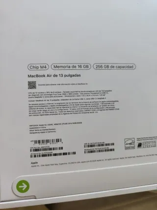 MacBook air 13" chip M4 256gb y 16 nuevo sin abrir