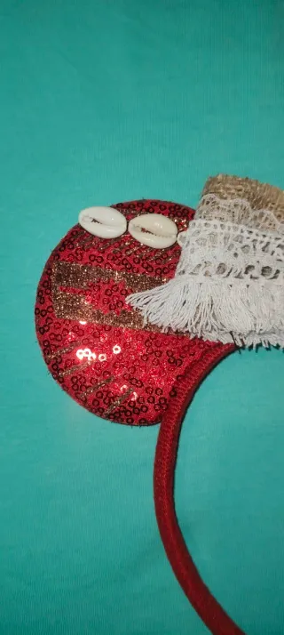 Orejas Minnie Lentejuelas Boho Doradas Rojas