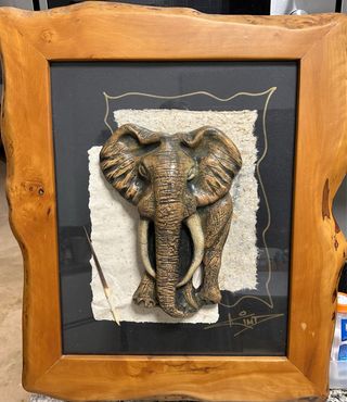 Cuadro Elefante Relieve Marco Madera