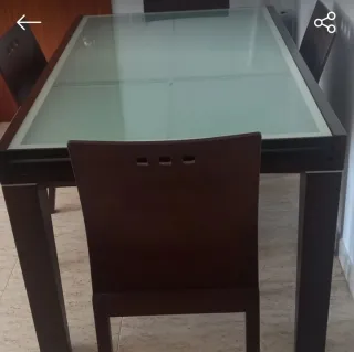 Mesa de comedor cristal y madera (EXTENSIBLE)