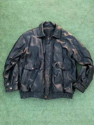 Chaqueta Bomber Cuero Negra
