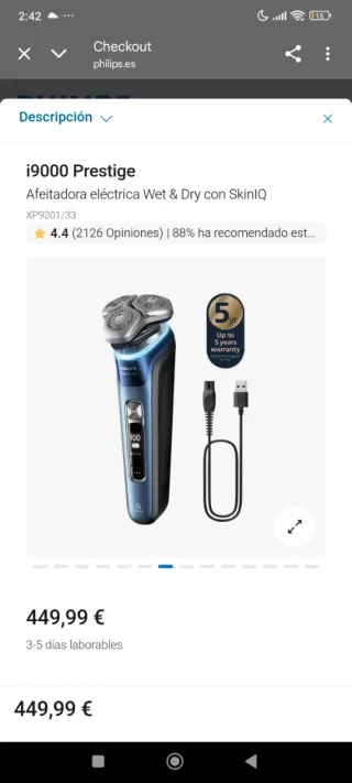 Afeitadora Eléctrica Philips Serie 9000 Prestige