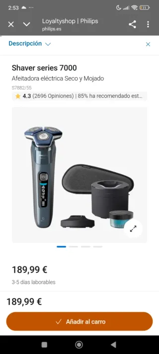 Afeitadora Philips Serie 7000 seco y mojado
NUEVO