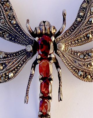 Spilla Libellula Vintage Argento 925 Granati