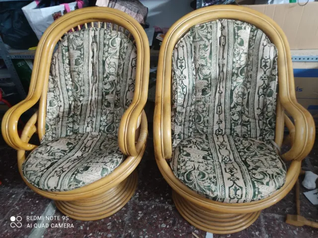 2 Sillones Mecedora Ratán de caña de bambú