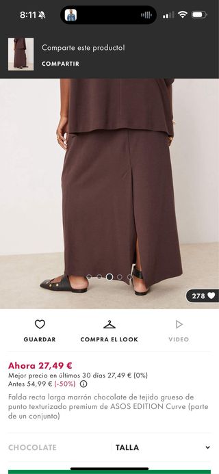 Falda larga marrón talla 3XL