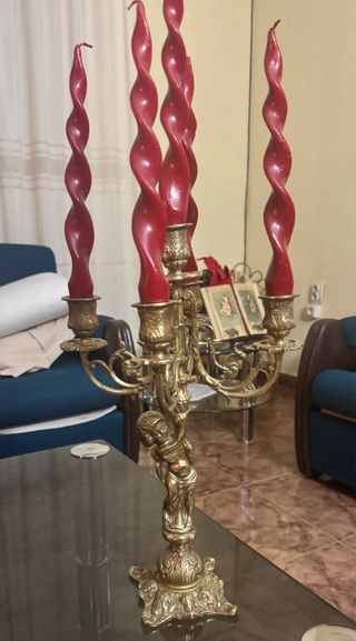 Reloj sobremesa bronce y 2 candelabros