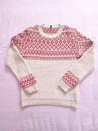 Maglione natalizio beige e rosso