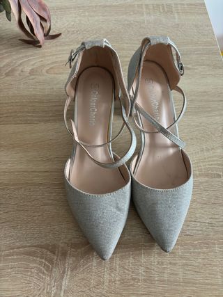 zapatos de tacón bajo, brillantes talla 36.