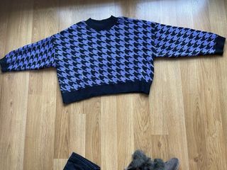 Jersey crop pata de gallo morado y negro T.XS