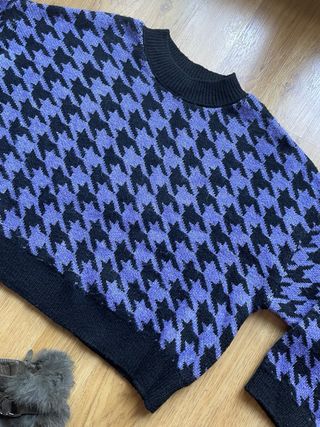 Jersey crop pata de gallo morado y negro T.XS