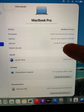 Macbook Pro 13" 2020 Retina touch bar macOs Tahoe