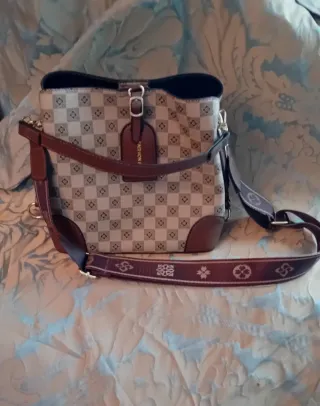 Borsa a tracolla fantasia beige e marrone