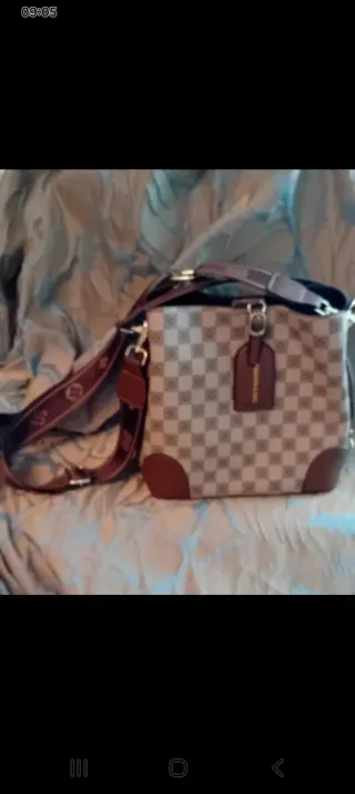 Borsa a tracolla fantasia beige e marrone