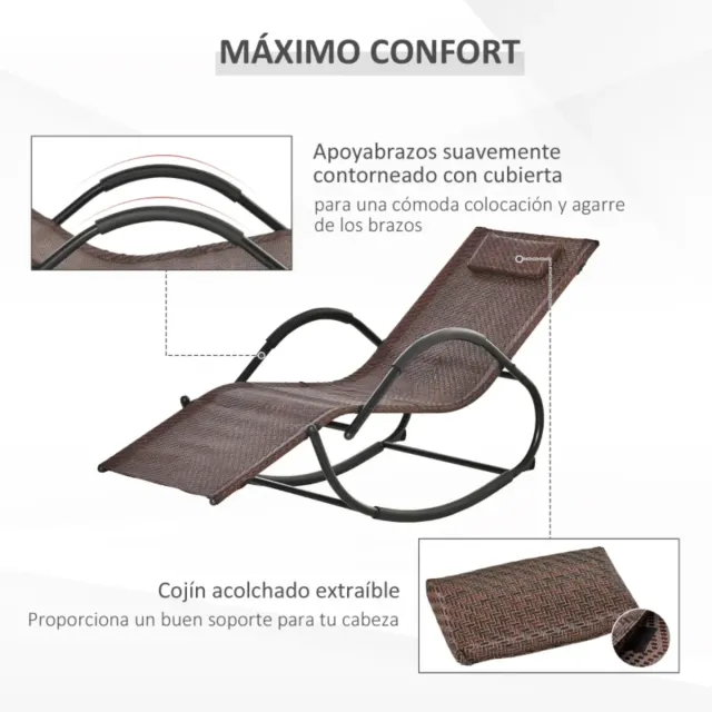 Tumbona Mecedora Exterior Marrón y Negra