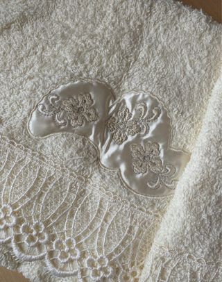 Set Asciugamani Cotone Beige e Bianco