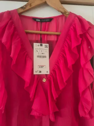 Blusa Zara Volantes Rosa Talla L