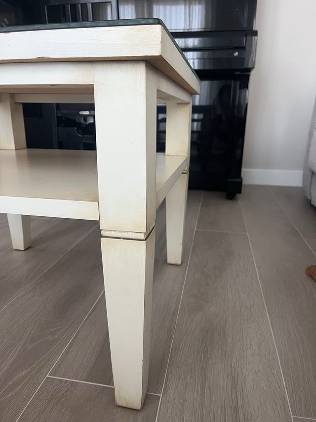 Mesa auxiliar madera blanco roto 60x60