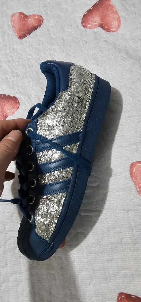 Scarpe Adidas Superstar Glitter Blu Argento