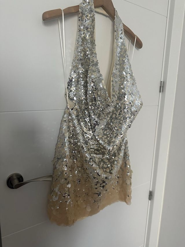 Vestido Zara lentejuelas plateadas talla M