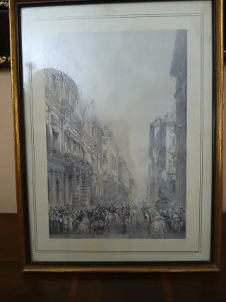 Antica stampa:" partenza cavalleria piemontese"