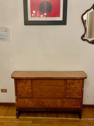 Cassettiera, 2 comodini e letto matrimoniale decò