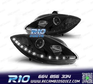 FAROS SEAT LEON ALTEA TOLEDO 04-09 LUZ DIURNA LED FONDO NEGR