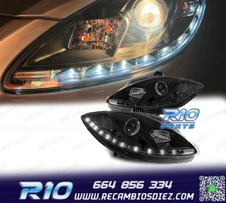 FAROS SEAT LEON ALTEA TOLEDO 04-09 LUZ DIURNA LED FONDO NEGR