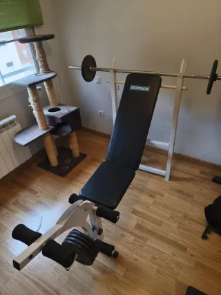 Banco de pesas con barra y discos 30kg