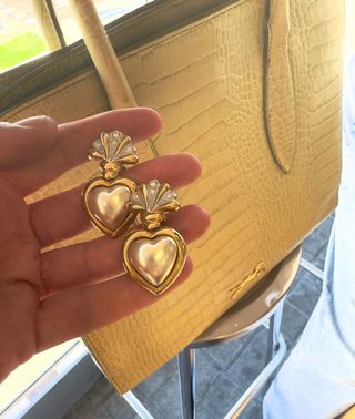 Pendientes vintage corazón perla y oro