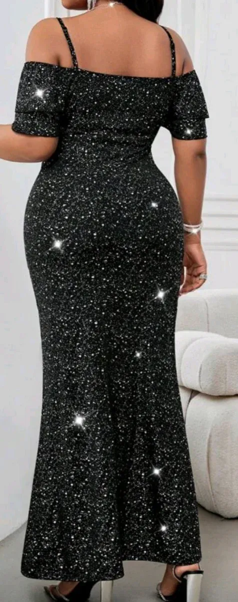 Vestido Negro Brillante Talla XXL